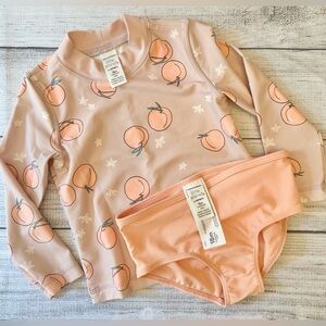 Little Planet by Carter’s Toddler Recycled Rashguard Swim Set, Peach Print, 18mo
